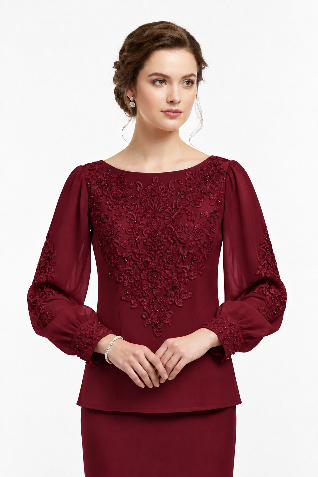 Blusa Bordada Burdeos
