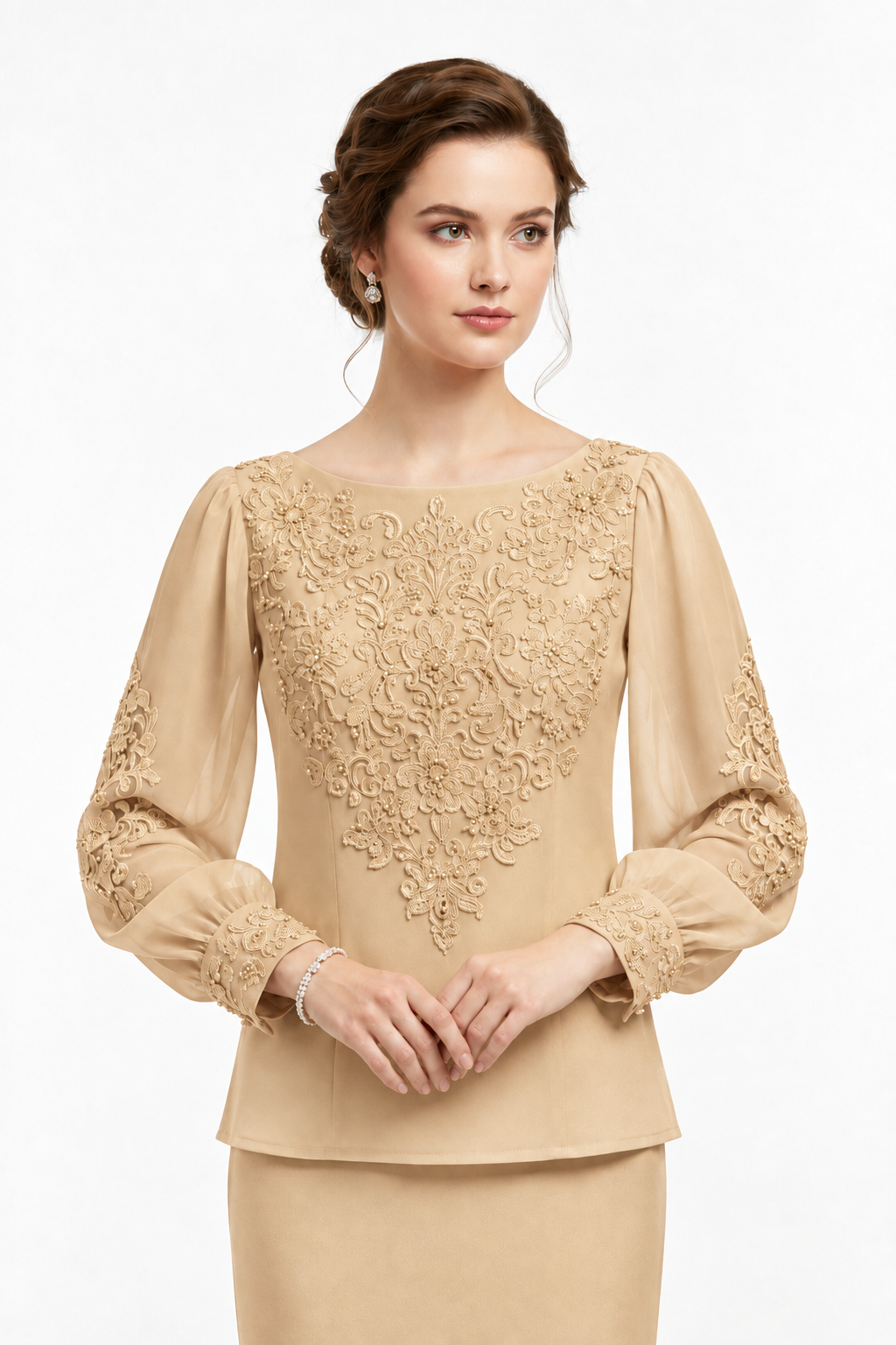 Blusa Bordada Champán