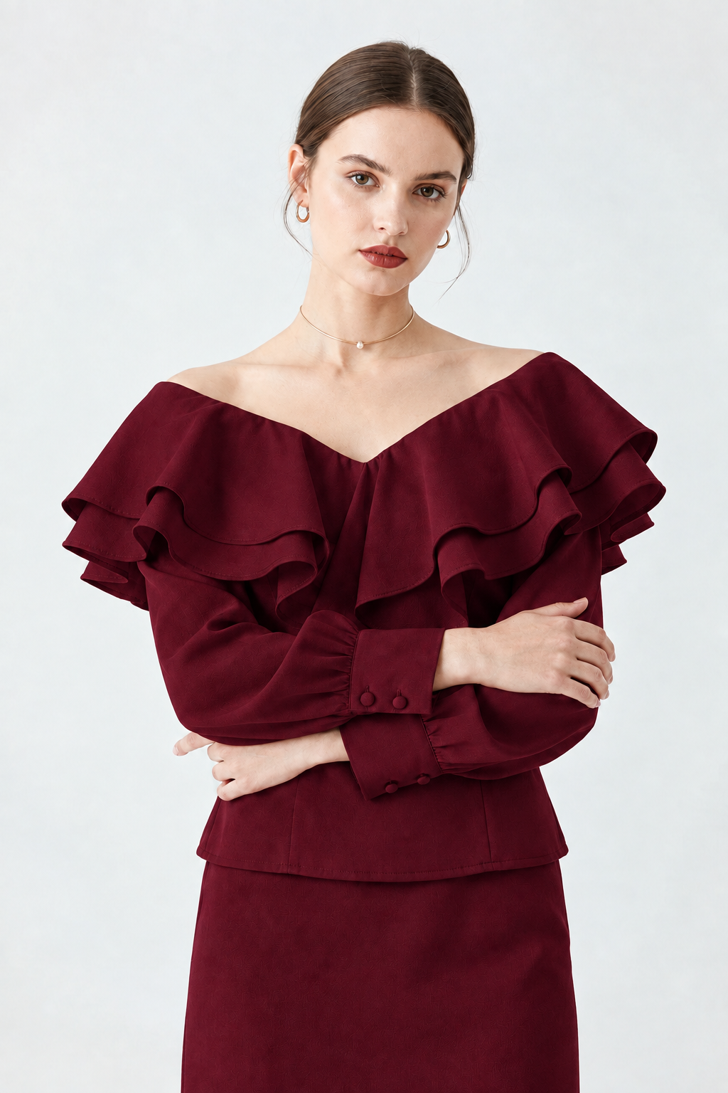 Blusa Volantes Burdeos
