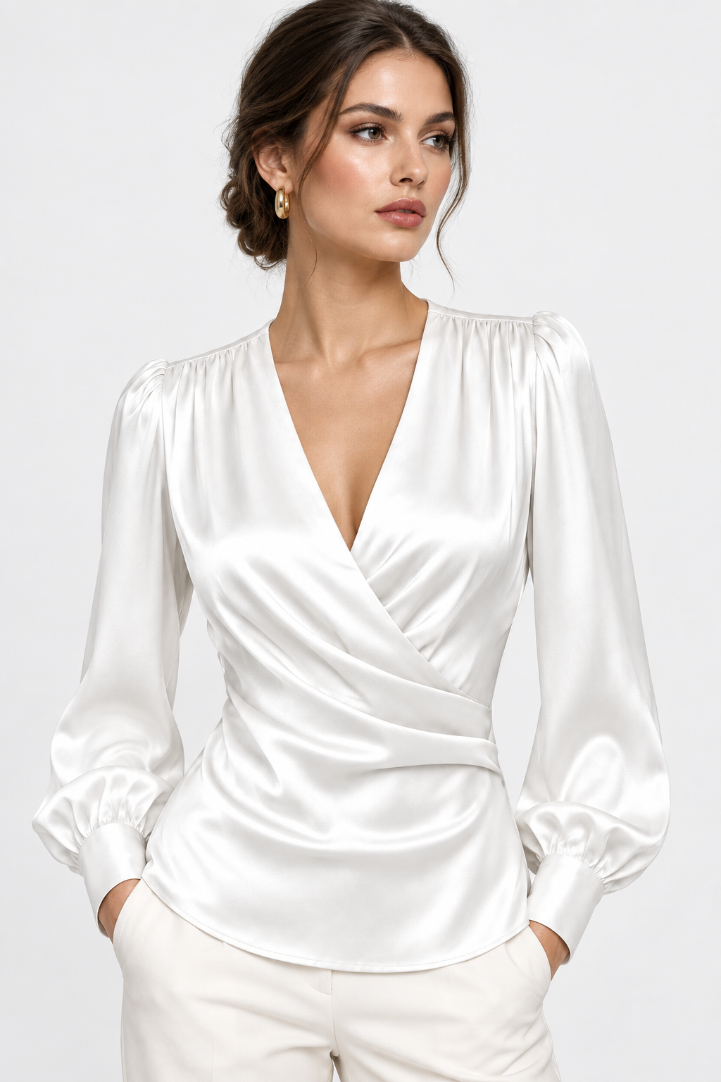 Blusa Wrap Satén Blanco