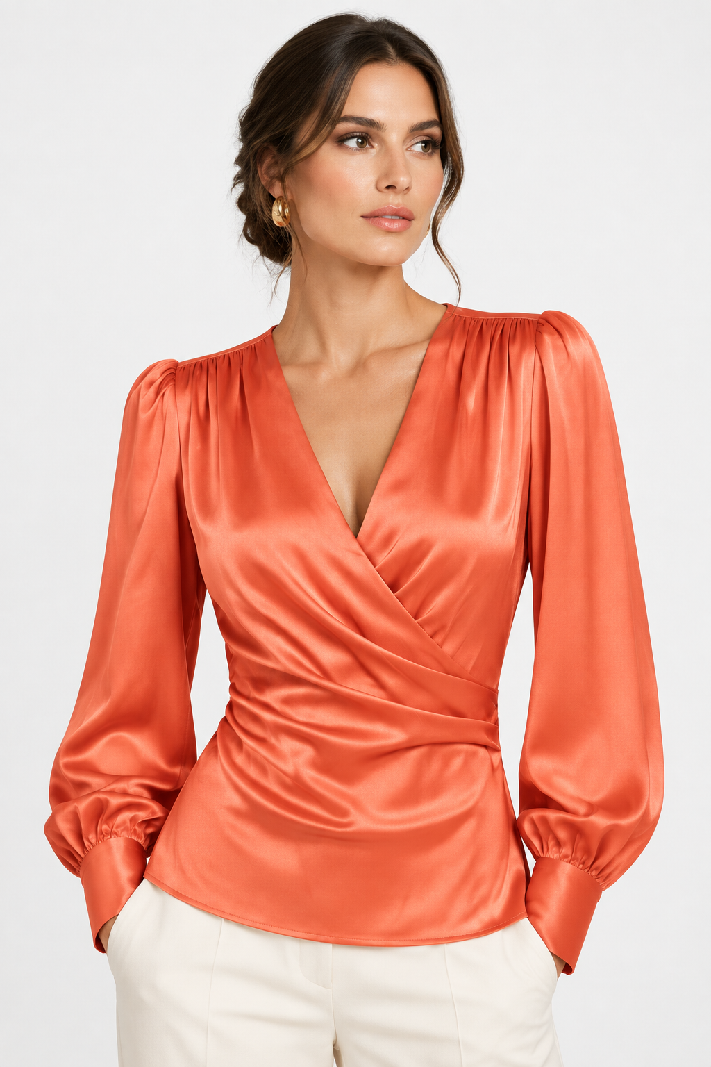 Blusa Wrap Satén Coral