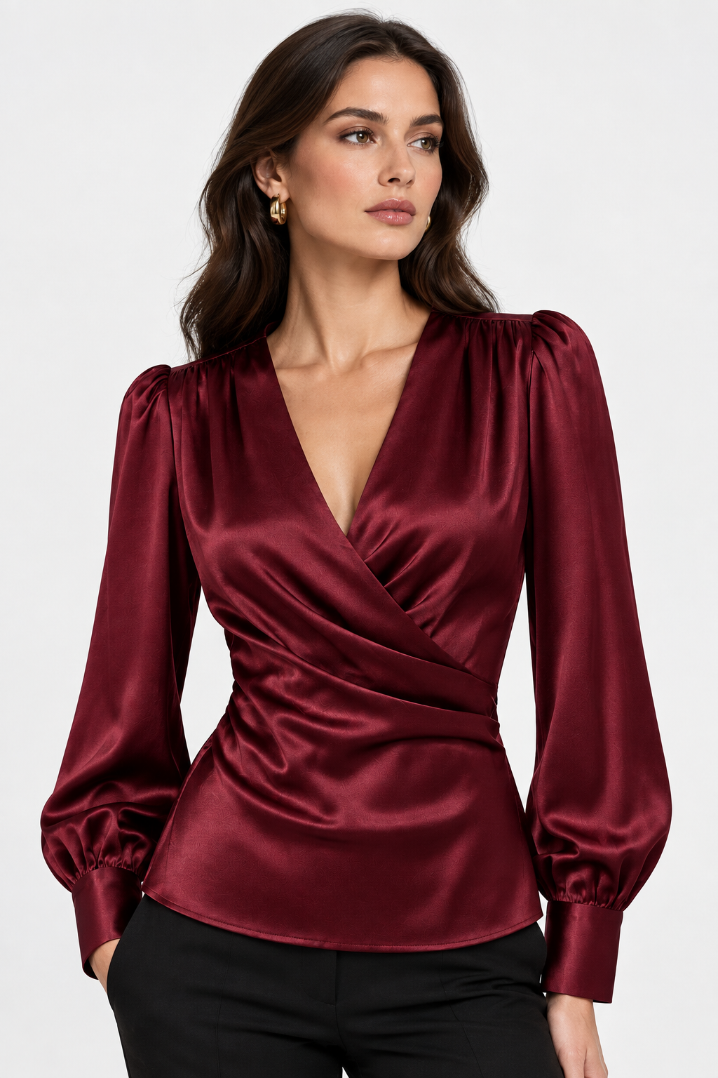 Blusa Wrap Satén Granate