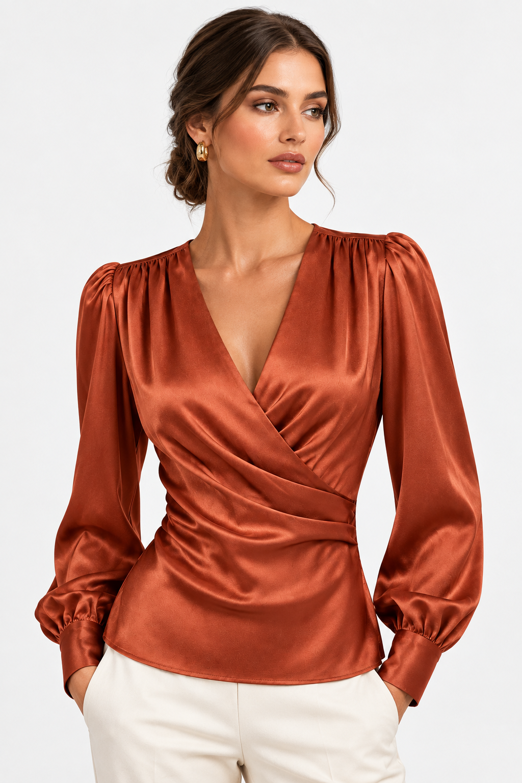 Blusa Wrap Satén Terracota