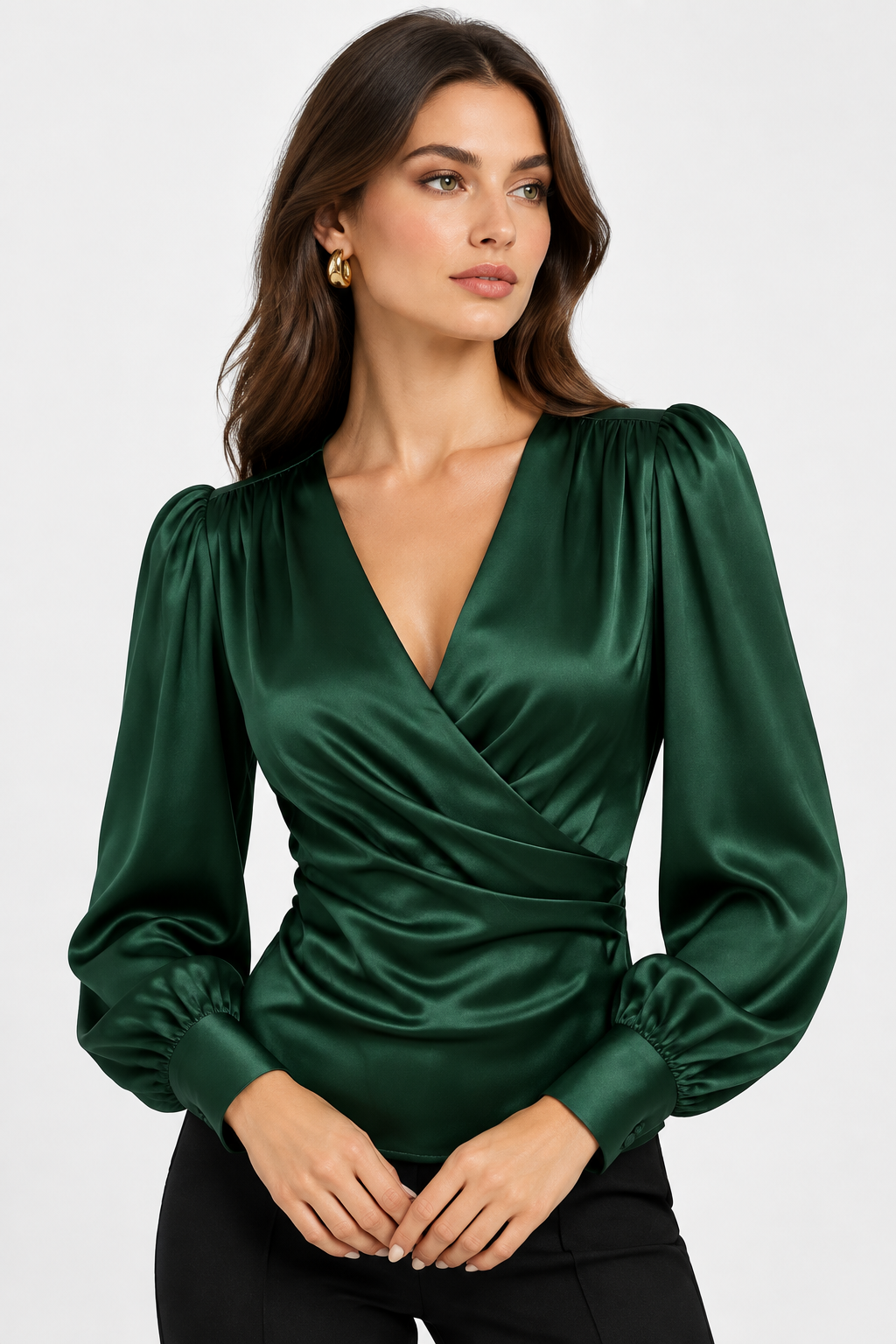 Blusa Wrap Satén Verde bosque