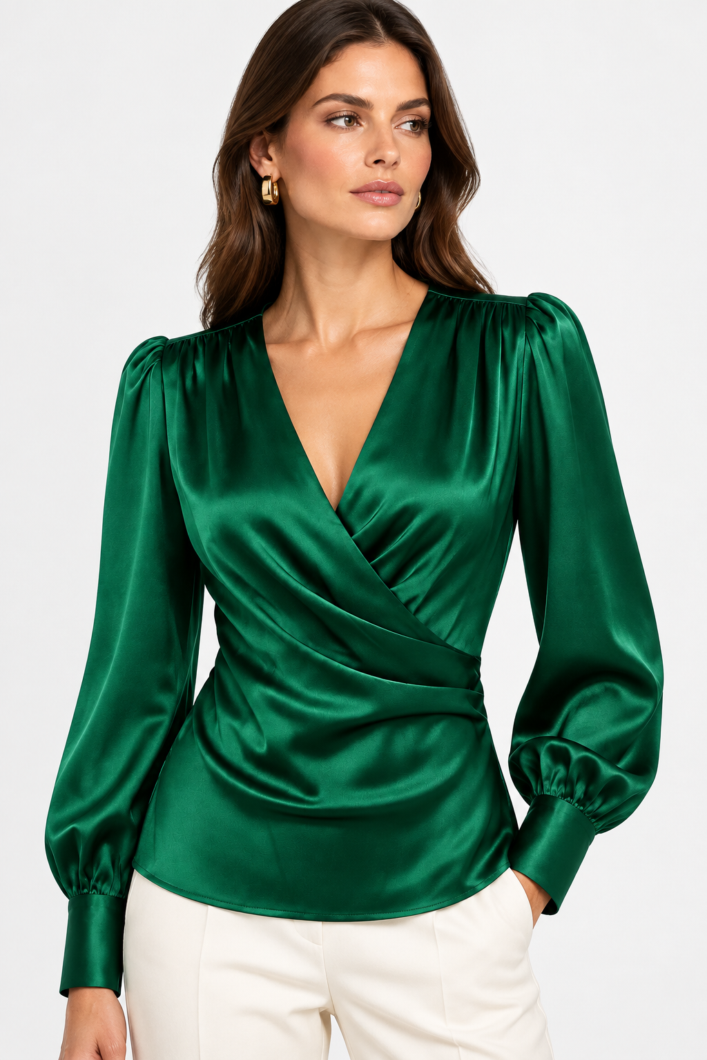 Blusa Wrap Satén Verde esmeralda