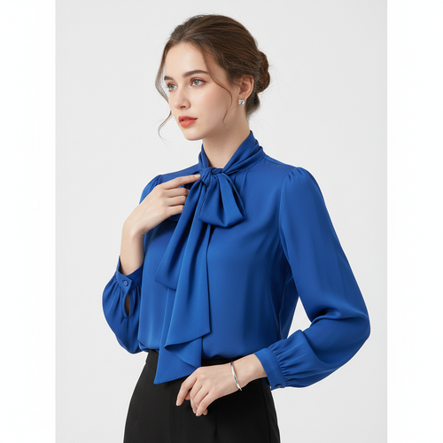 Blusa de fiesta azul cobalto con lazo