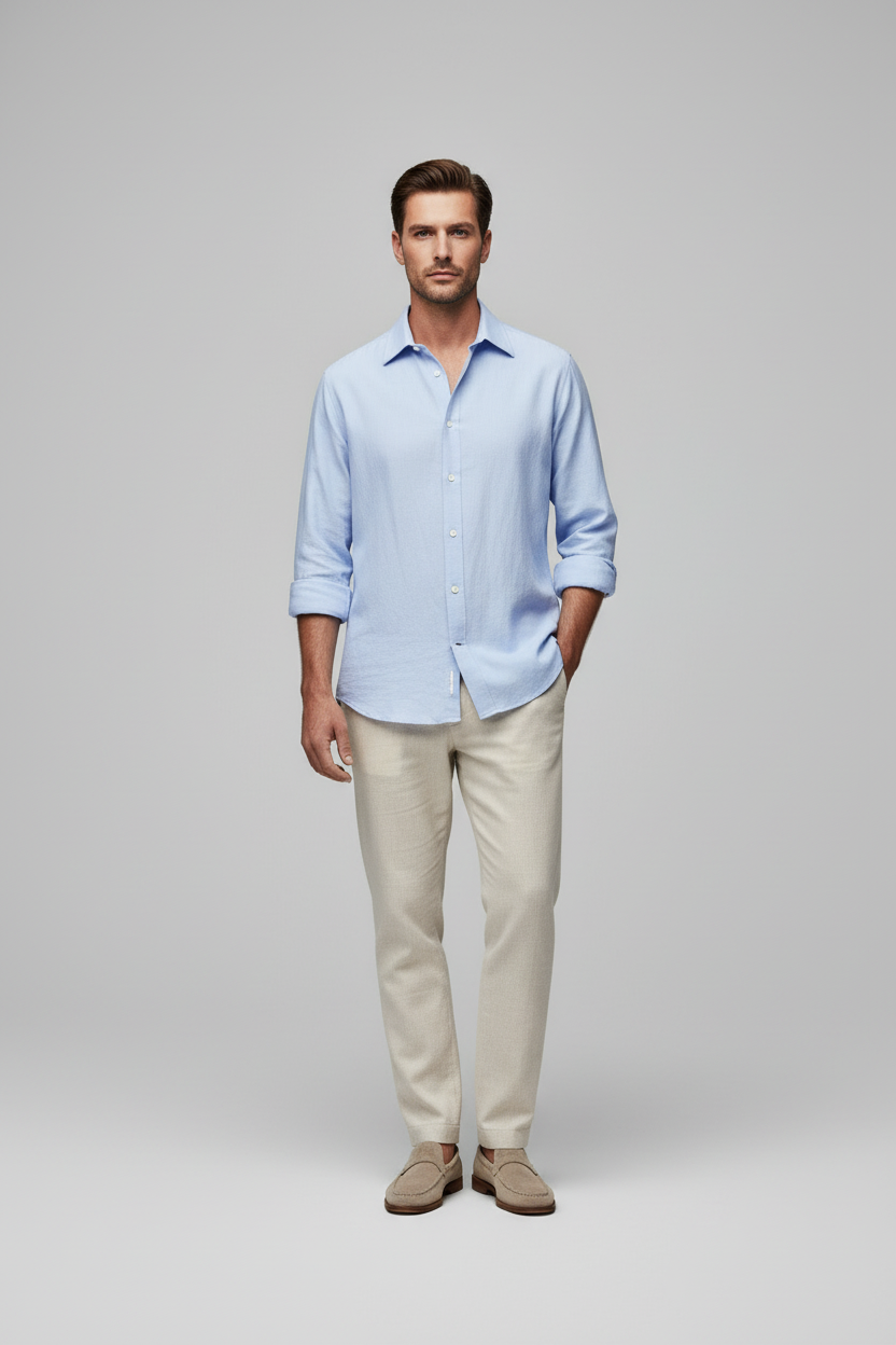 Camisa Oxford azul hombre