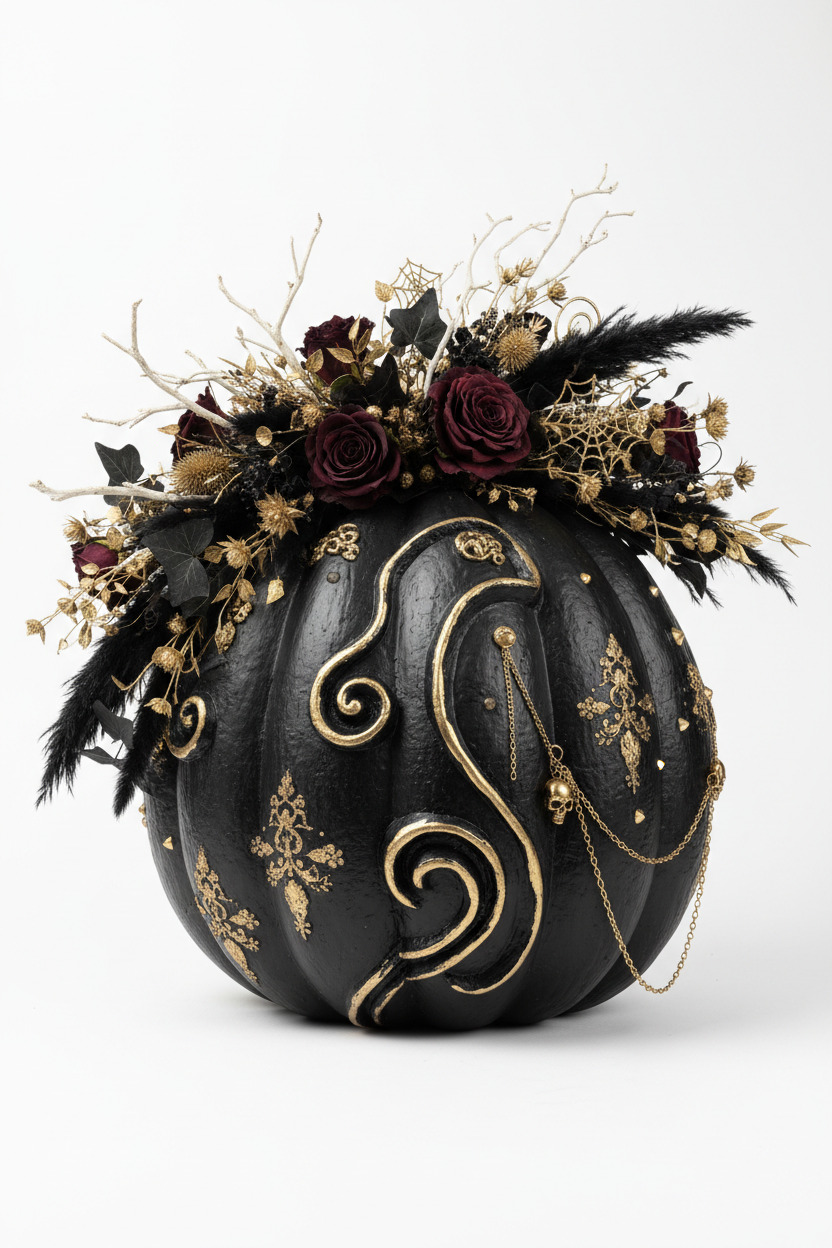 Decoración Halloween calabaza negra dorada