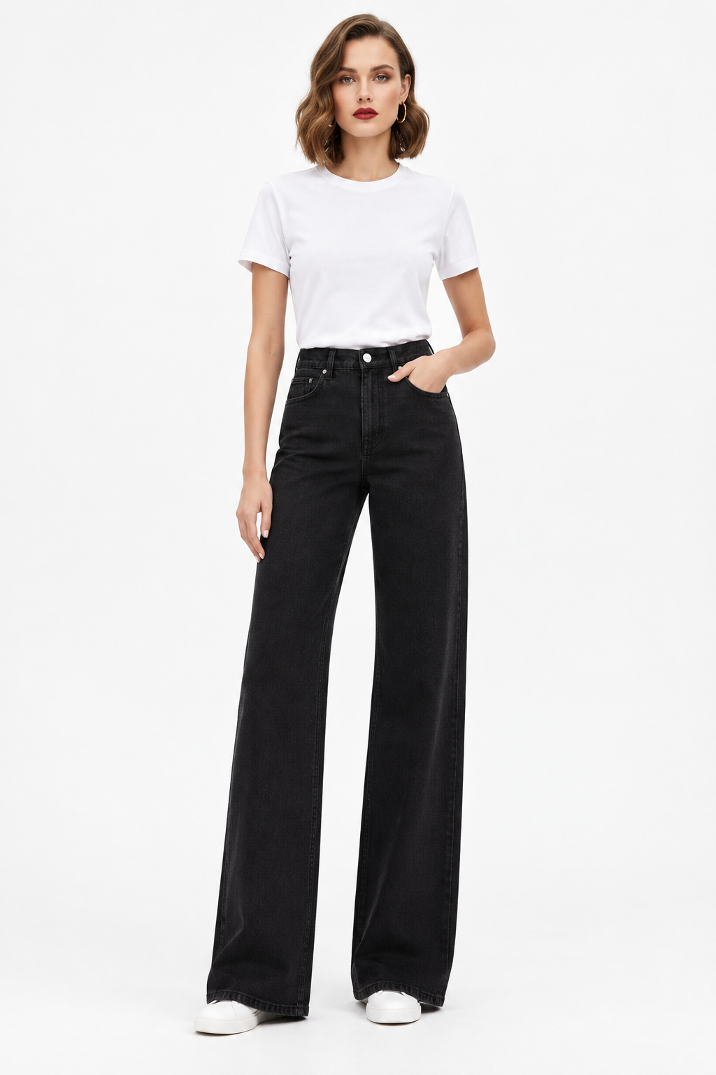 Pantalón Vaquero Wide-leg Negro con modelo - Cala Stile