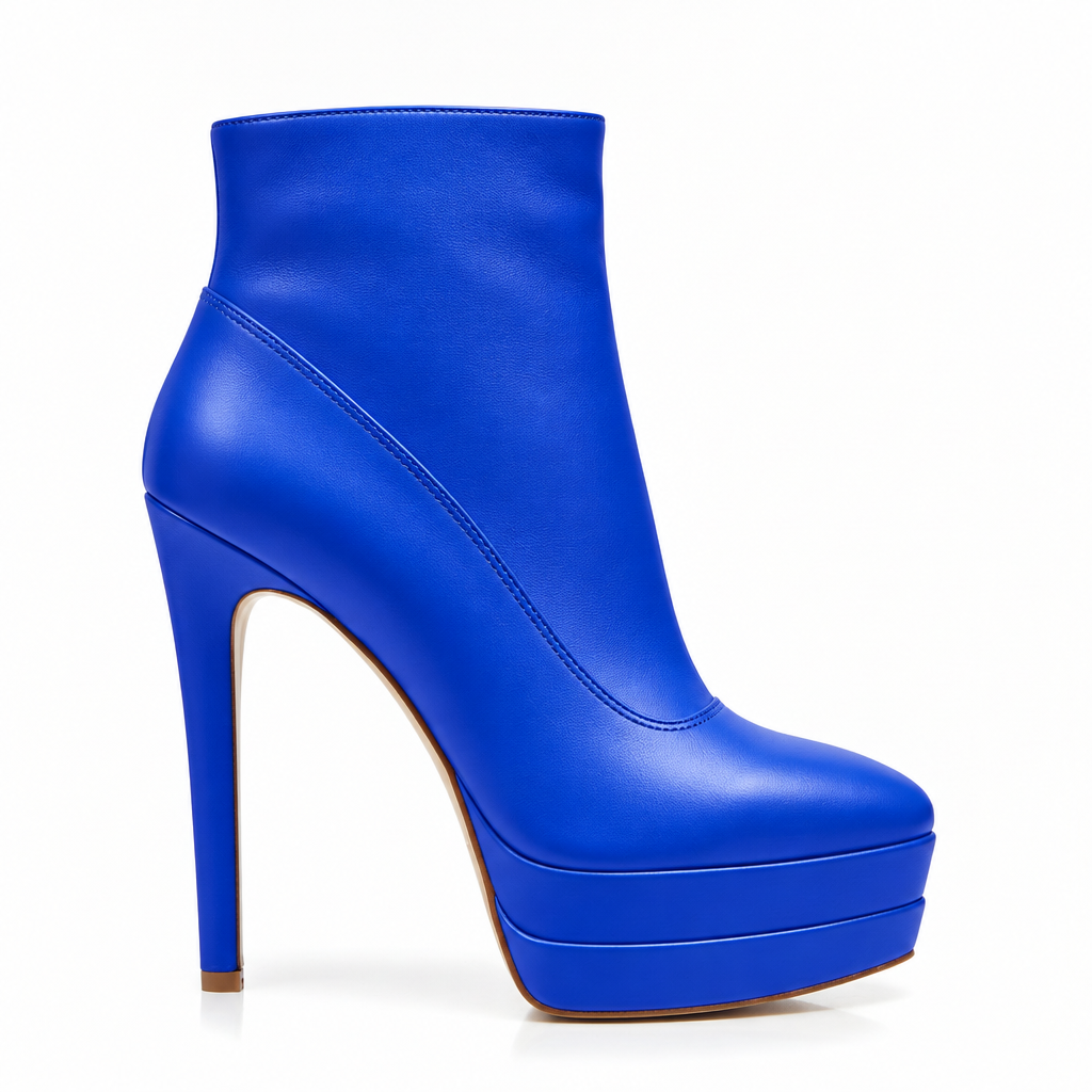 Botín Plataforma Stiletto Azul Cobalto