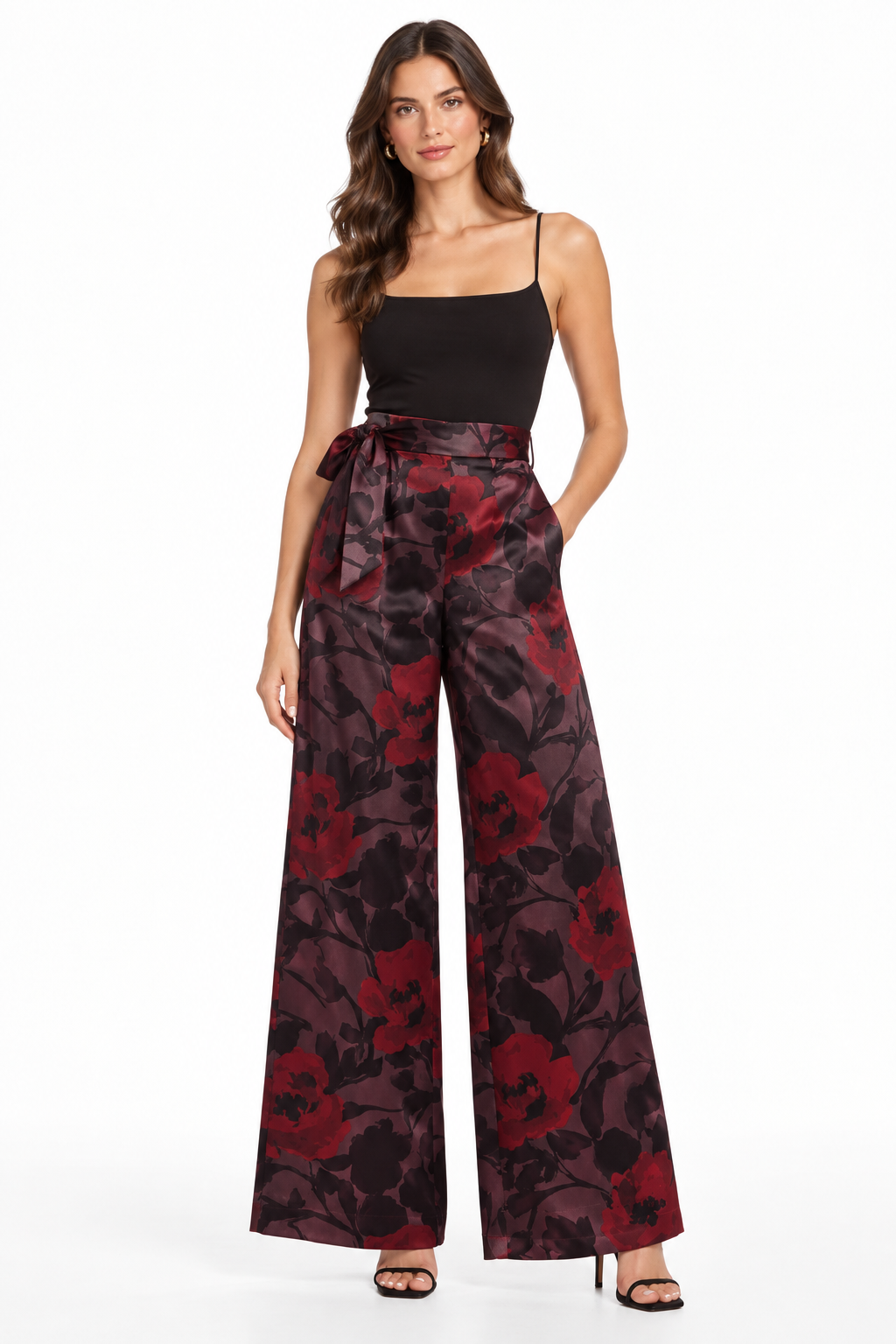 Pantalones floral granate/borgoña