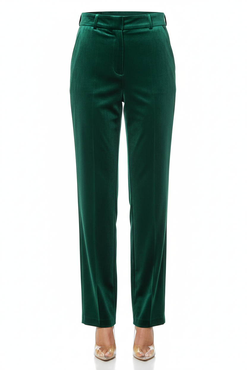 Pantalones de satén verde de mujer