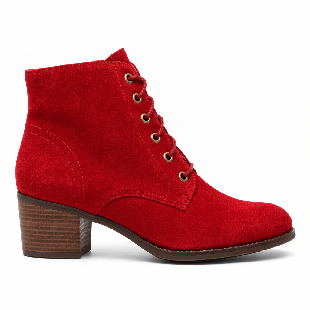 Botín Ante con Cordones Rojo Cereza