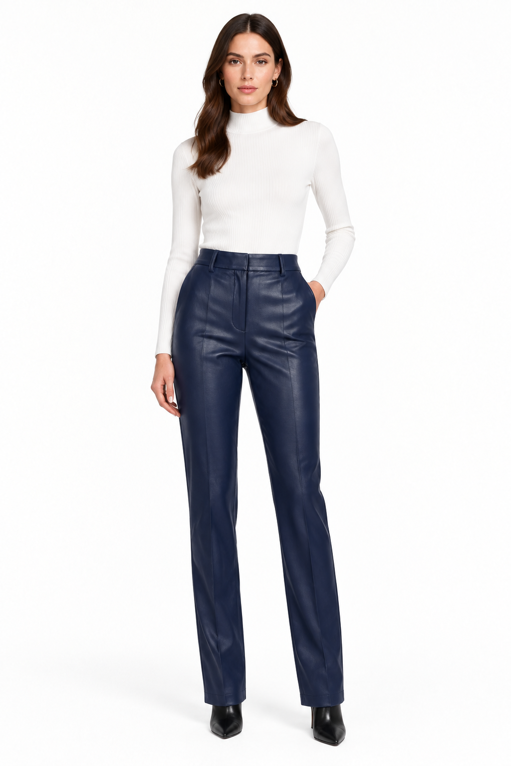 Pantalones polipiel azul marino con modelo
