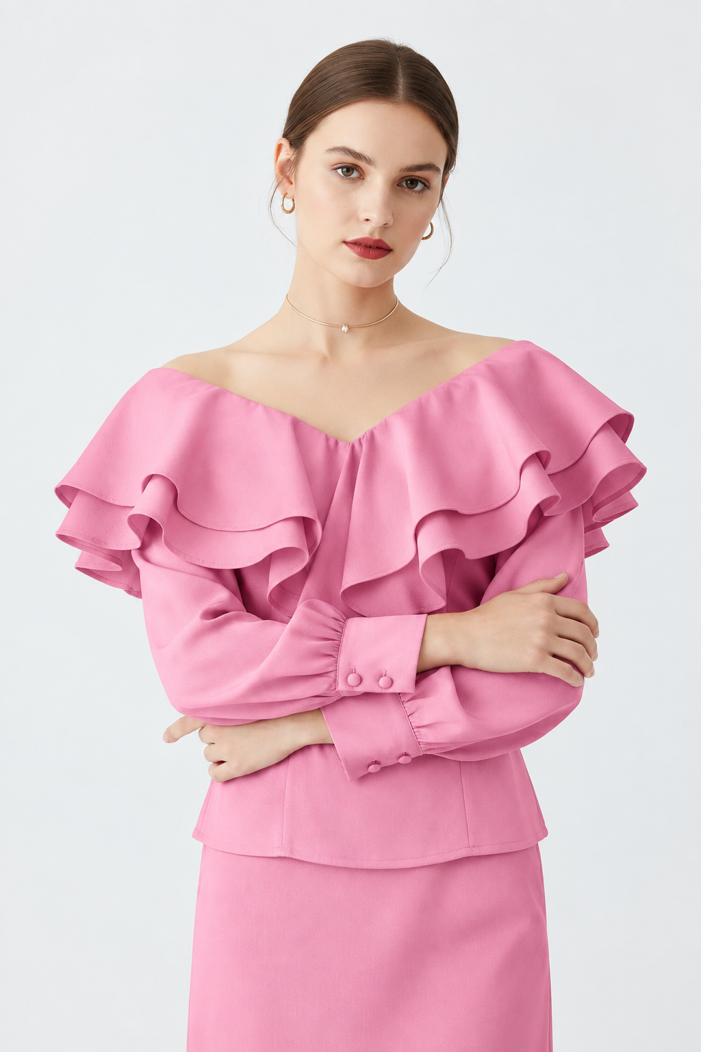 Blusa volantes rosa