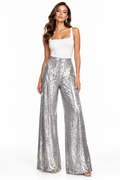 Pantalón palazzo lentejuelas plateadas con modelo - Cala Stile