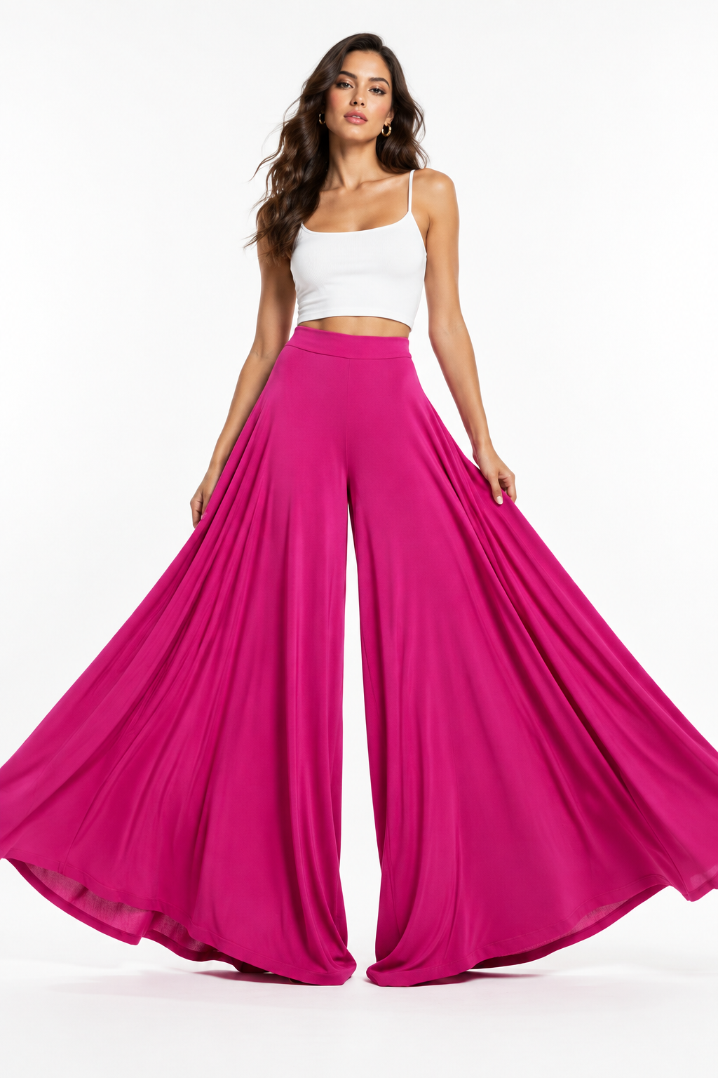 Pantalón Palazzo Fluido Magenta con modelo - Cala Stile