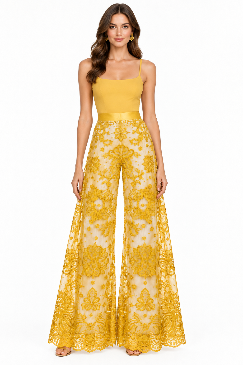 Pantalones encaje amarillo con modelo