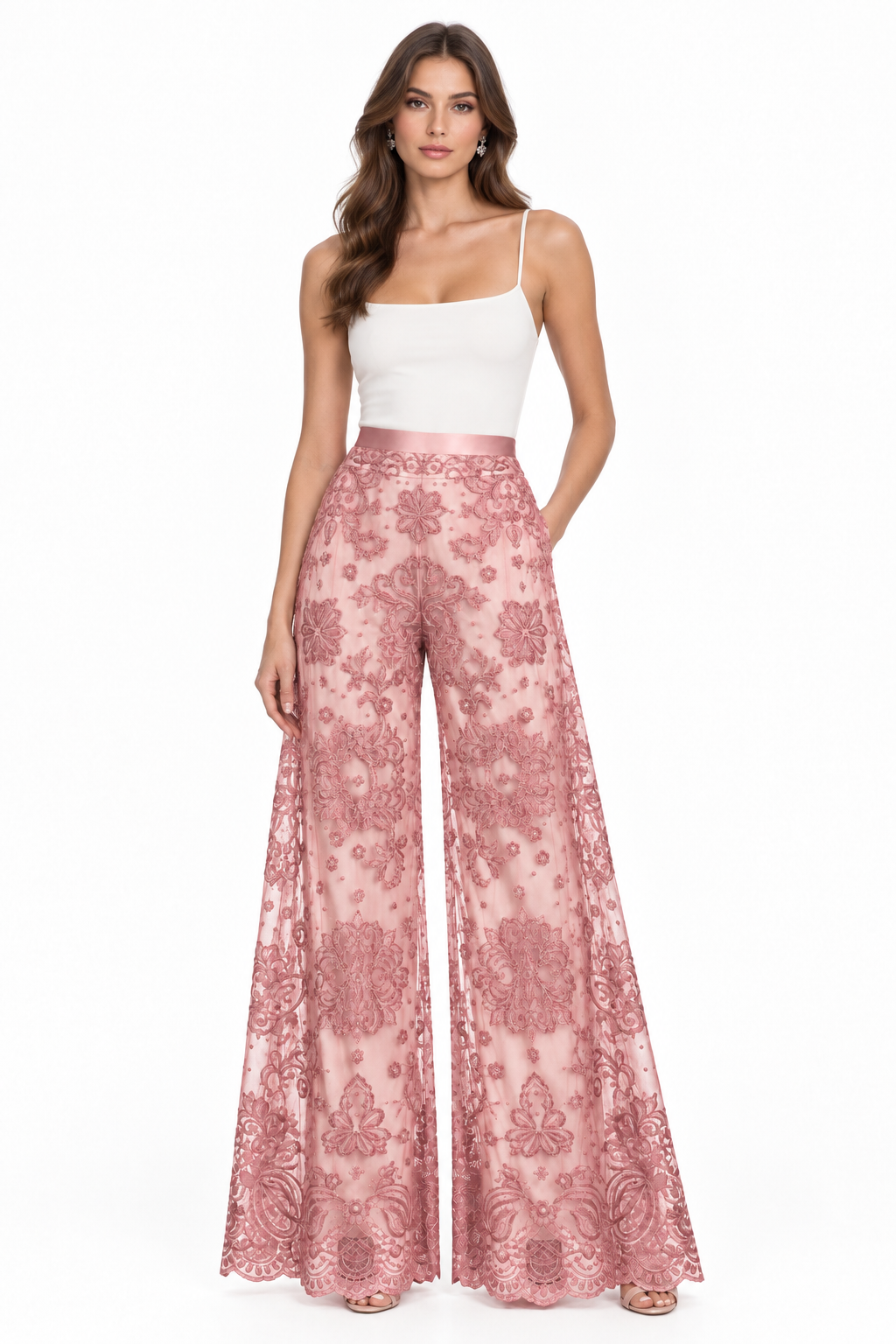 Pantalones encaje rosa con modelo