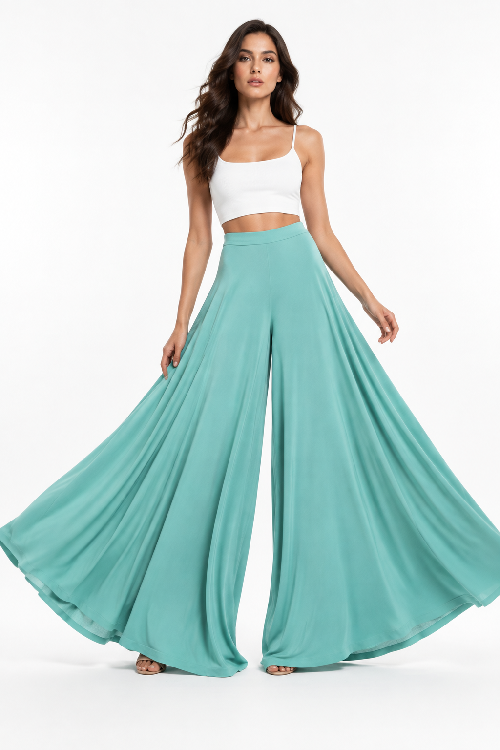 Pantalón Palazzo Fluido Verde Agua con modelo - Cala Stile