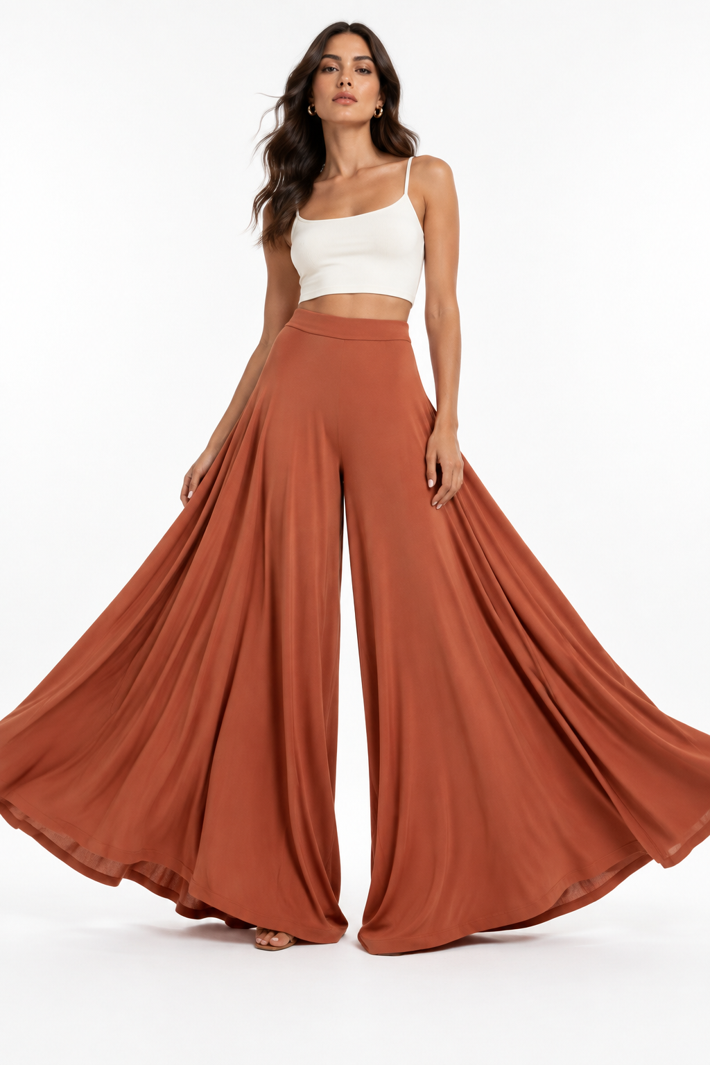 Pantalón Palazzo Fluido Terracota con modelo - Cala Stile