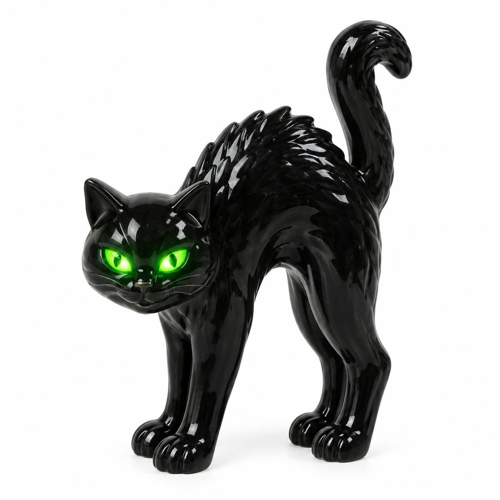Gato negro con ojos luminosos