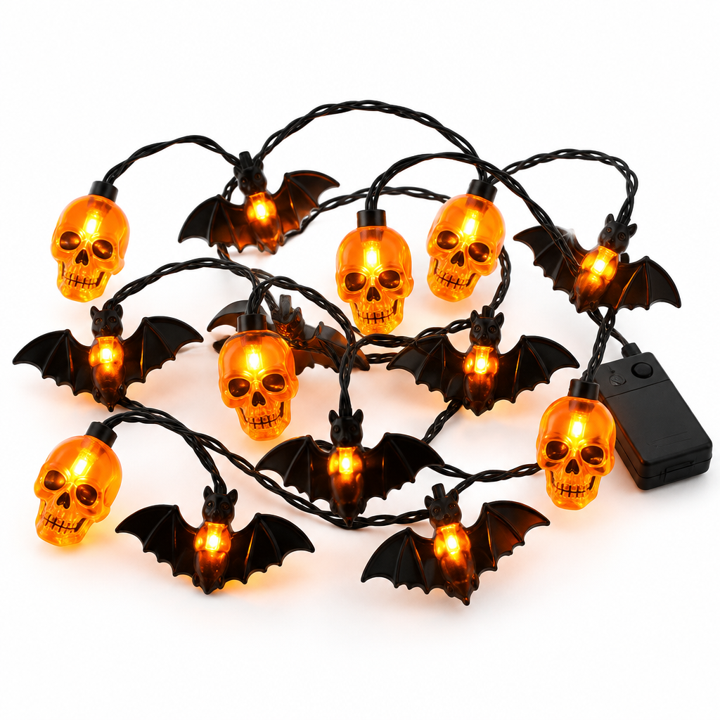 Guirnalda LED calaveras y murciélagos