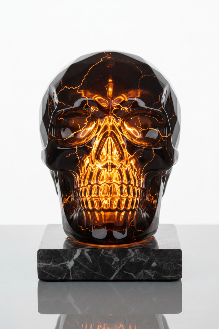 Decoración Halloween calavera cristal iluminada LED ámbar