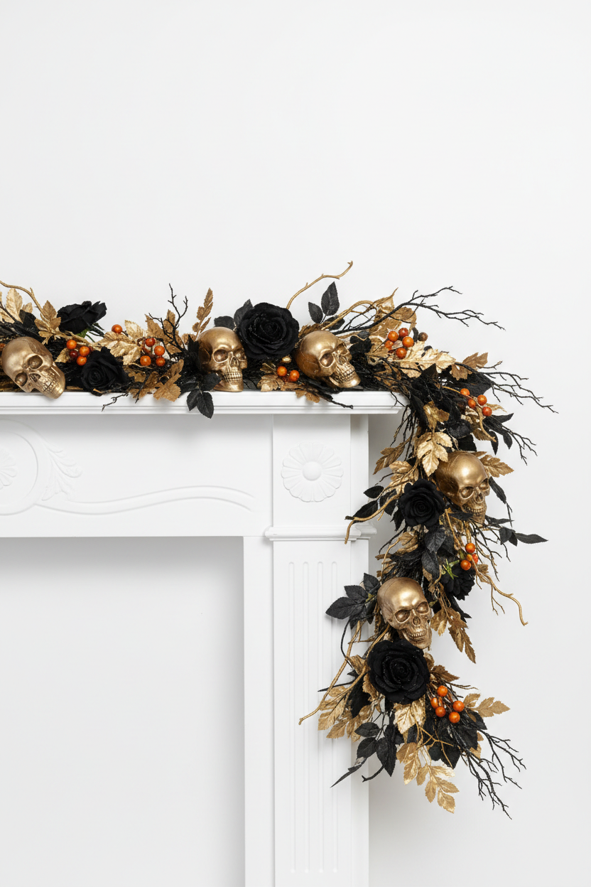 Decoración Halloween guirnalda gótica negra y dorada