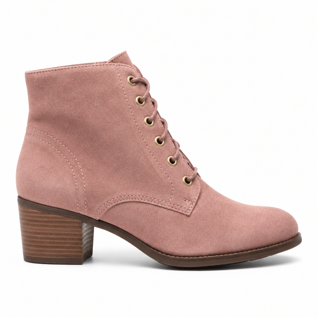 Botín Ante con Cordones Rosa Empolvado